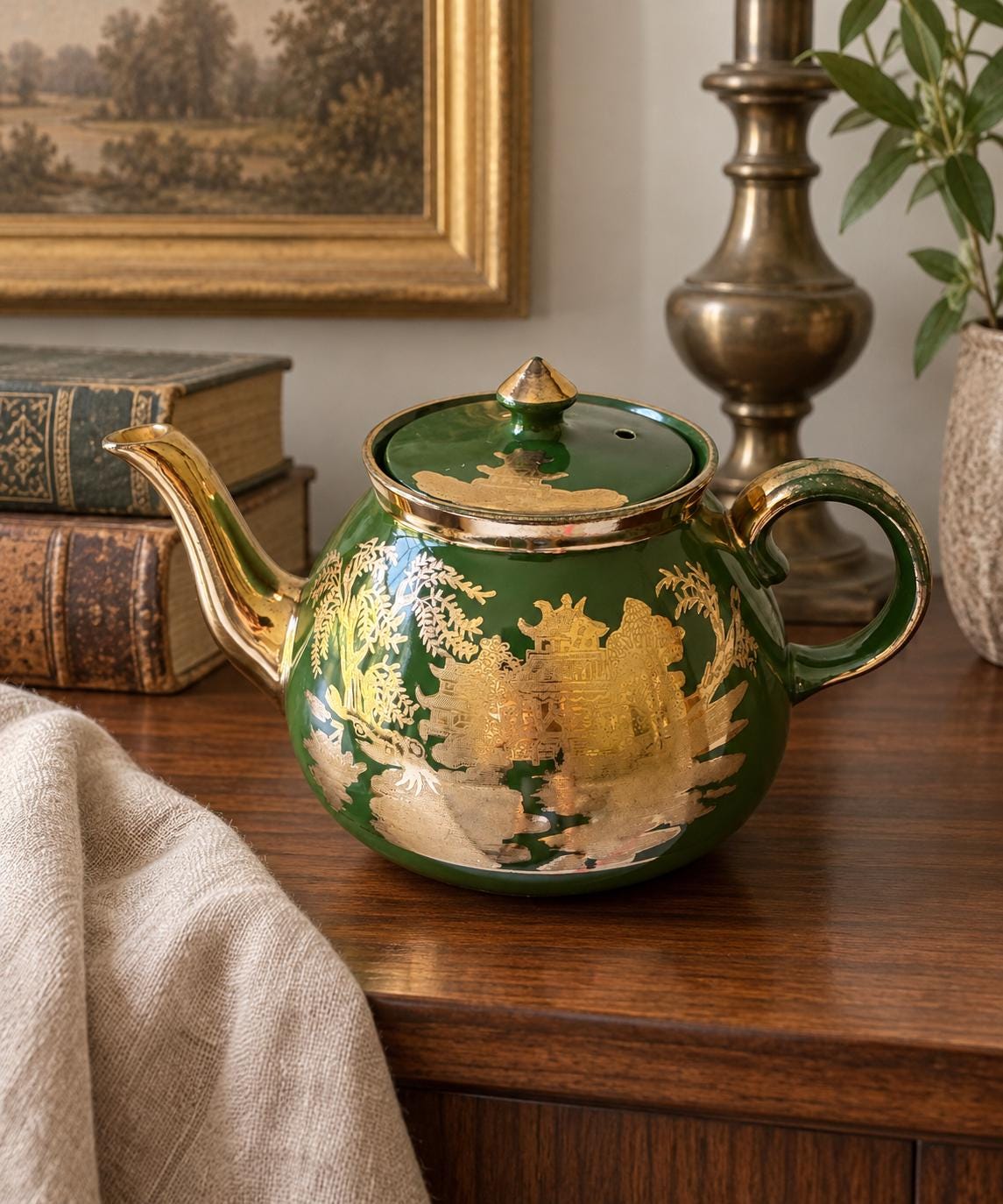 Vintage Pottery Green Teapot - Etsy
