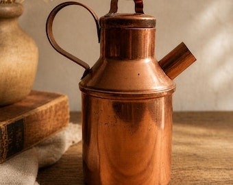 Vintage Copper-Tone Oil Cruet with Lid, Rustic Kitchen Vessel, Farmhouse Kitchen Decor