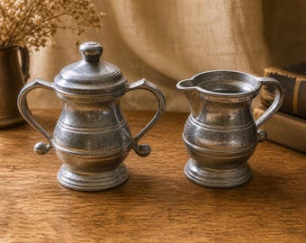 Vintage Wilton Armetale Creamer / Sugar Bowl Set with Lid | Mid Century Pewter Tone Serveware | Original Tags & Papers