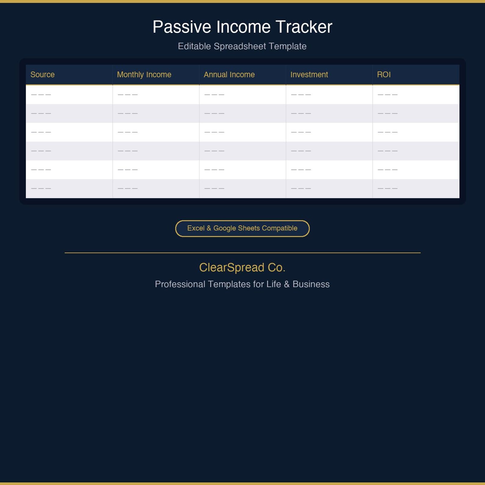 Passive Income Tracker Spreadsheet Template | Excel & Google Sheets - Etsy