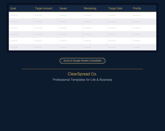 Financial Goals Planner Spreadsheet Template | Excel & Google Sheets