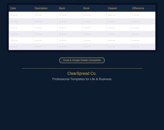 Bank Reconciliation Template Spreadsheet | Excel & Google Sheets