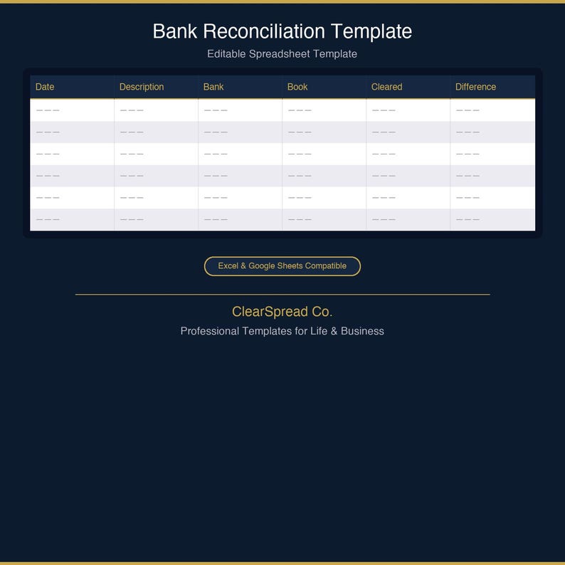 Bank Reconciliation Template Spreadsheet | Excel & Google Sheets - Etsy