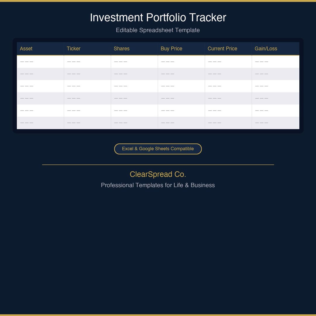 Investment Portfolio Tracker Spreadsheet Template | Excel & Google ...