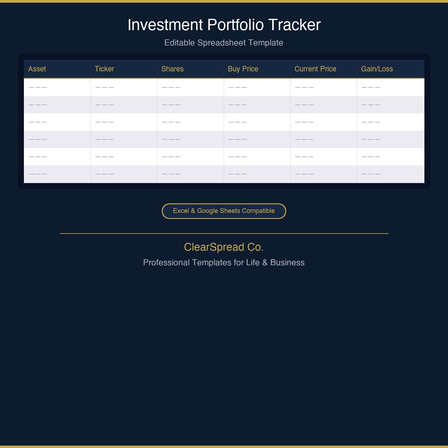 Investment Portfolio Tracker Spreadsheet Template | Excel & Google ...