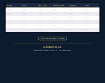 Subscription Tracker Spreadsheet Template | Excel & Google Sheets