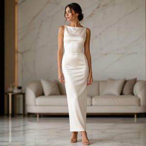 White Boat Neck Silk Dress - Etsy