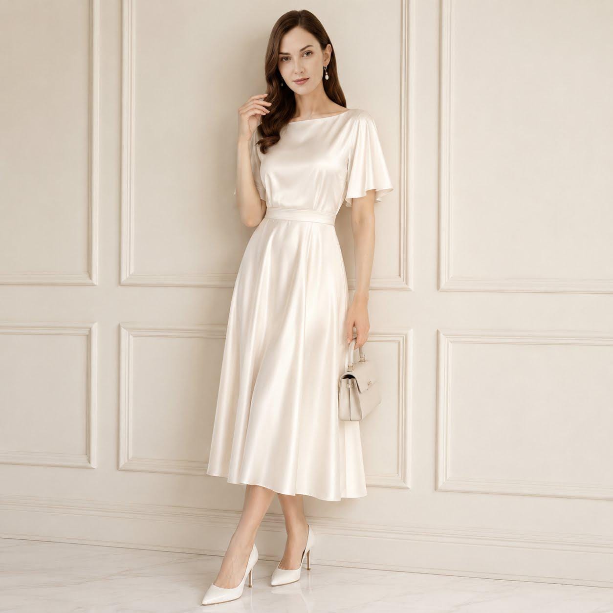 Satin Ivory Midi Dress - Etsy