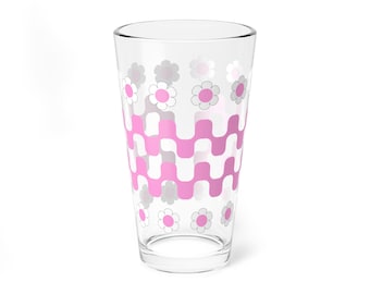 Vaso de cristal rosa ondulado de 473 ml / Vaso para beber con diseño floral retro / Vajilla estética / Vaso para café helado / Bonito regalo de cocina