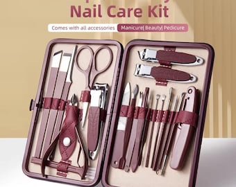 20 Piece Beauty Nail Care Kit Complete Manicure Pedicure Set Burgundy