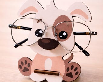 Cute Dog Glasses Holder | Wooden Eyeglass Stand | Cartoon Puppy Glasses Organizer | Desk Decor | Gift for Dog Lovers | Sunglasses Display