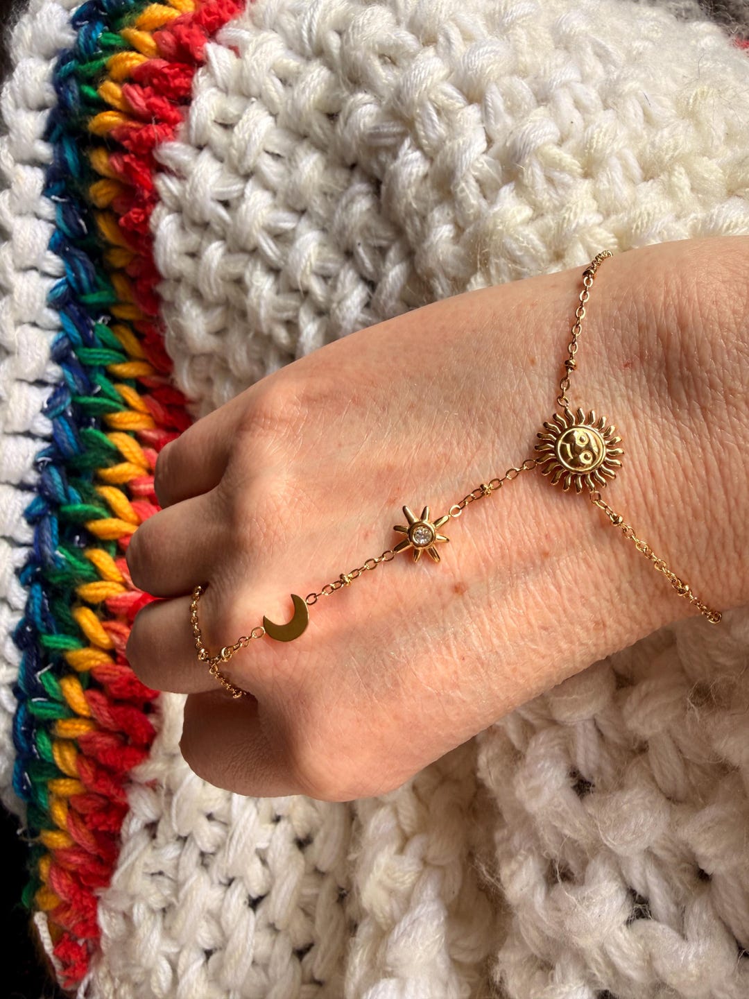 Star Hand Chain Gold Celestial Hand Chain Bracelet, Sun Moon Star Hand Harness, Boho ...
