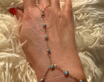 Gold Hand Chain Bracelet with Turquoise-Style Stones | Boho Festival Jewellery