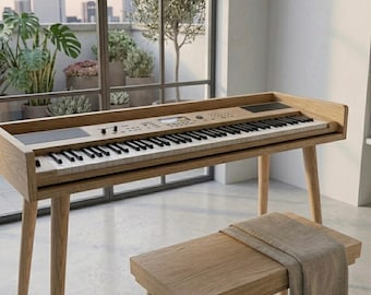 Modern Piano Stand with Bench Option | Wooden Keyboard Stand Desk | Minimalist Digital Piano Table for Home Studio Decor