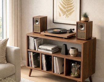 Mid Century Record Player Stand, Vinyl Storage Cabinet, Turntable Stand, Vinyl Record Organizer, LP Storage Shelf, Modern Music Stand