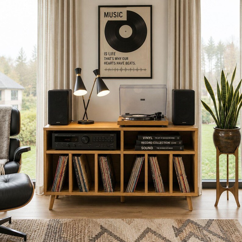Audio Console Rack Table Mid Century Turntable Stand TV Console, Vinyl Record Player Stand, LP ...