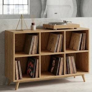 Nowoczesny stojak na gramofon z płyty MDF, szafka do przechowywania płyt winylowych, konsola gramofonowa z połowy XX wieku, zestaw stereo, meble do przechowywania płyt LP, stojak na sprzęt audio