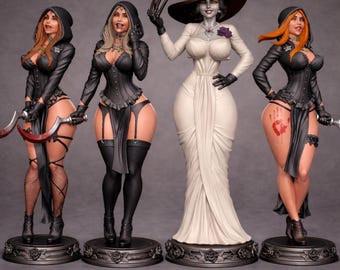 Lady Dimitrescu And Daughters Diorama: Resident Evil Resin Figures, Hand Painted Vampire Lady Statue