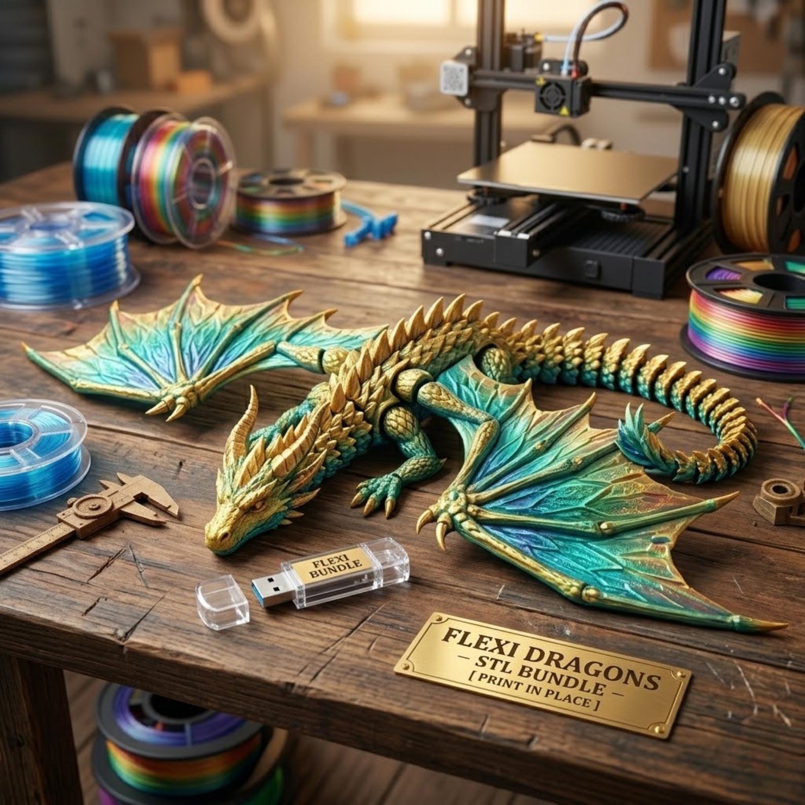 Flexi Dragon STL Bundle | Articulated Dragon 3D Print Files | Print in ...