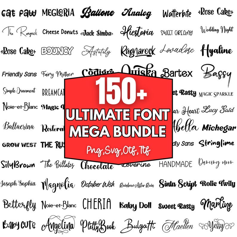 Ultimate Font Bundle :150 TTF & SVG Fonts for Cricut, Canva, Procreate ...