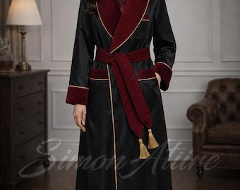 Schwarze Samtrobe | Luxus Hausmantel | Samt Bademantel Damen | Premium Lounge Robe | Elegante Nachtwäsche | Braut Gewand Geschenk