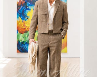 Brauner Leinenanzug Herren | Kurzer Blazer-Leinen-Anzug | Moderner Maßgeschneiderter Herrenanzug | Alter Geldanzug | Vintage inspirierte Anzug