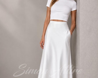 White Silk Skirt for Women | High Waist Silk Skirt | Floor Length Skirt | Minimalist Wedding Skirt | Luxury Silk Skirt | Handmade Skirt