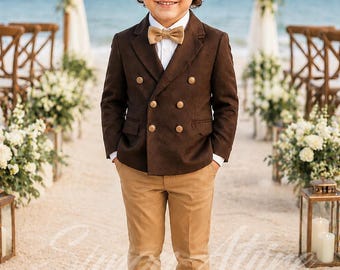 Boys Brown Suit Set | Kids Wedding Suit | Double Breasted Ring Bearer Suit |Beach Wedding Suit for Boys, Kids Formal Suit - Gift for Kids