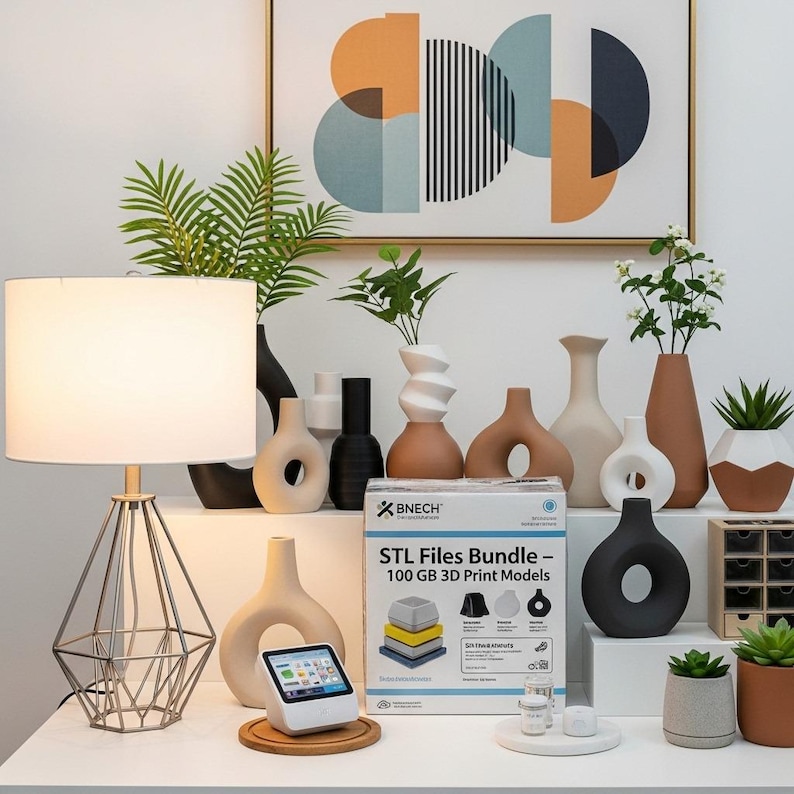 100GB+ Home Decor STL Bundle | 3D Print Models Pack | Modern Vases, Lamps, Wall Art & Organizers | Decorative STL Files Bundle | image 3