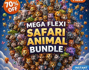 Flexi Animal Mega Bundle STL | Articulated Cute Animals | 3D Print Files | Flexi Dragon, Dinosaur, Panda, Turtle  | Instant Download