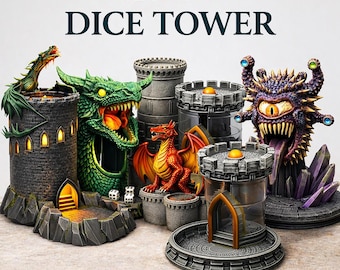 Set of 6 Fantasy Dice Towers STL Files | D&D, RPG Tabletop Gaming (Digital Download)