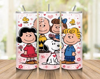 Cartoon Friends Love Tumbler Wrap PNG, 20oz Sublimation, Straight & Tapered, Digital Download, Valentines Style