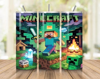 Pixel Adventure Tumbler Wrap PNG, 20oz sublimatieontwerp, Digitale download, Recht taps toelopende Tumbler Wrap