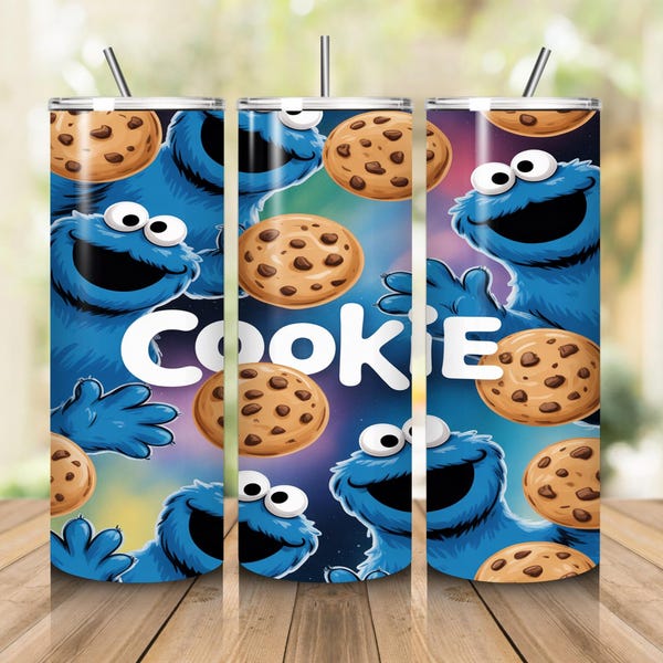 Funny Cookie Monster Tumbler Wrap PNG – Style bande dessinée Milk & Cookie Chaos 20 oz Skinny Tumbler en téléchargement numérique