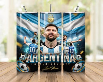 Adesivo PNG per bicchiere termico Argentina Soccer da 20 oz, design slim per bicchiere termico per tifosi di calcio, adesivo sublimazione sportivo Argentina, regalo per calciatori