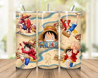 Diseño PNG para vaso con mapa pirata de anime, descarga digital por sublimación de 20 oz, diseño para vasos rectos y cónicos.