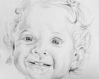 Child Portrait pencil sketch of your child Mothers Day Fathers day