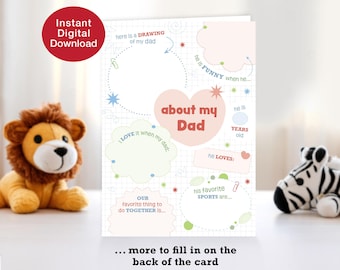 Tarjeta de cuestionario "Acerca de mi papá" (descarga digital) Actividad para completar, imprimible y divertida para niños