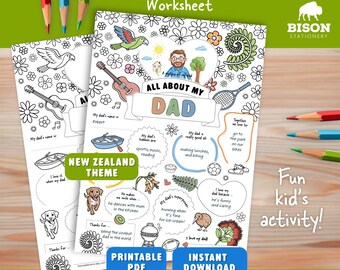 About Dad Printable Worksheet NZ (Digital Download) Kids Activity Questionnaire, Last Minute Gift, Instant Download