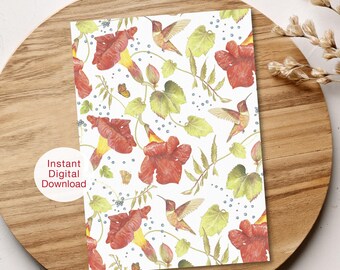 Hummingbird Birthday Card for Mom, Nature Lover (Digital Download) Botanical Watercolor, Unique Card for Mom