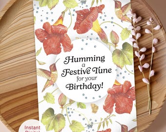 Detailed Artistic Birthday Card, Hand Painted Hummingbird, Card For Singers (Digital Download)