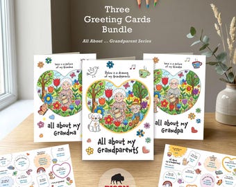 Tarjeta para colorear "Todo sobre la abuela y el abuelo", paquete de actividades para completar espacios en blanco / cuestionario imprimible (descarga digital)