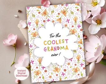 Card For Grandma, Grandparent's Day, Hand Painted Flowers, Floral Card (Digital Download) Printable