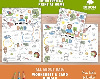 About My Dad Worksheet & Card BUNDLE, All About Dad, Fill In The Blanks (Digital Download)