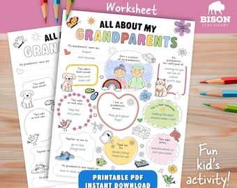 About Grandparents, Fill In The Blanks WORKSHEET for kids (Digital Download) Grandparents Day | Activity Sheet Grandkids (Digital Download)