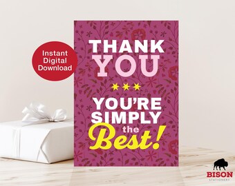 Tarjeta de agradecimiento, Semana de pensar en ti, Tarjeta "Eres el/la mejor", Agradecimiento (Descarga digital)