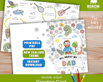 About My Dad Printable Card NZ (Digital Download) Kids Activity Questionnaire, Last Minute Gift, Instant Download