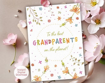 Grandparent's Day Card, Hand Painted Botanic, Floral Card, for Grandma Grandpa (Digital Download)
