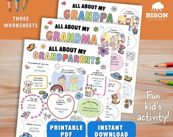 About Grandparents Fill In The Blank Worksheet For Kids BUNDLE #2. Activity Sheets for Grandkids (Digital Download)
