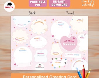 Personalized Card, All About Her | Fill In The Blank | Editable Card | Questionnaire Card (Digital Download)